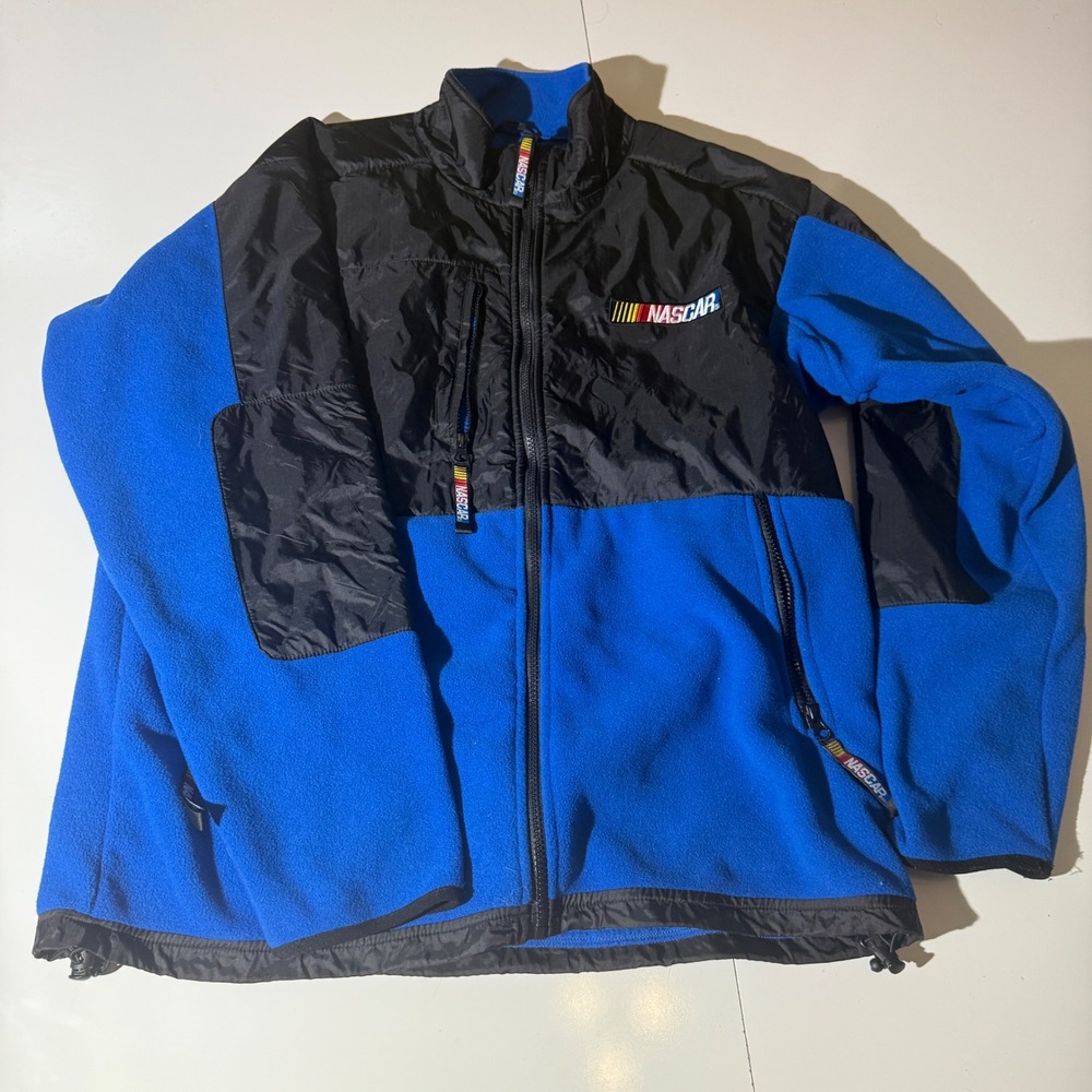 Essex NASCAR Fleece Jacket Mens Large Blue Black Full Zip Racing Coat Sports Car